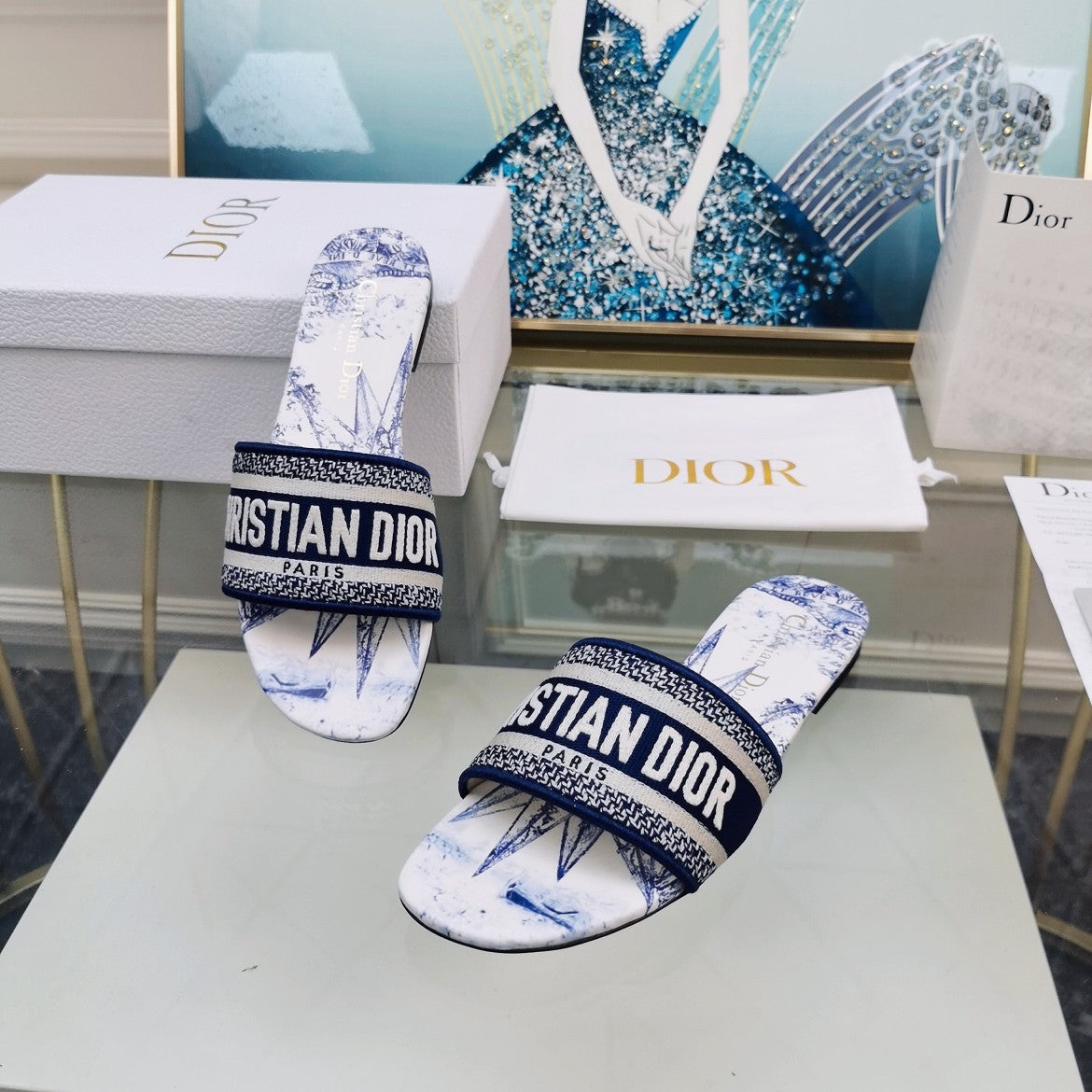 Luxury DiorMule Dway Slide 10mm Multi-motifs Style 78