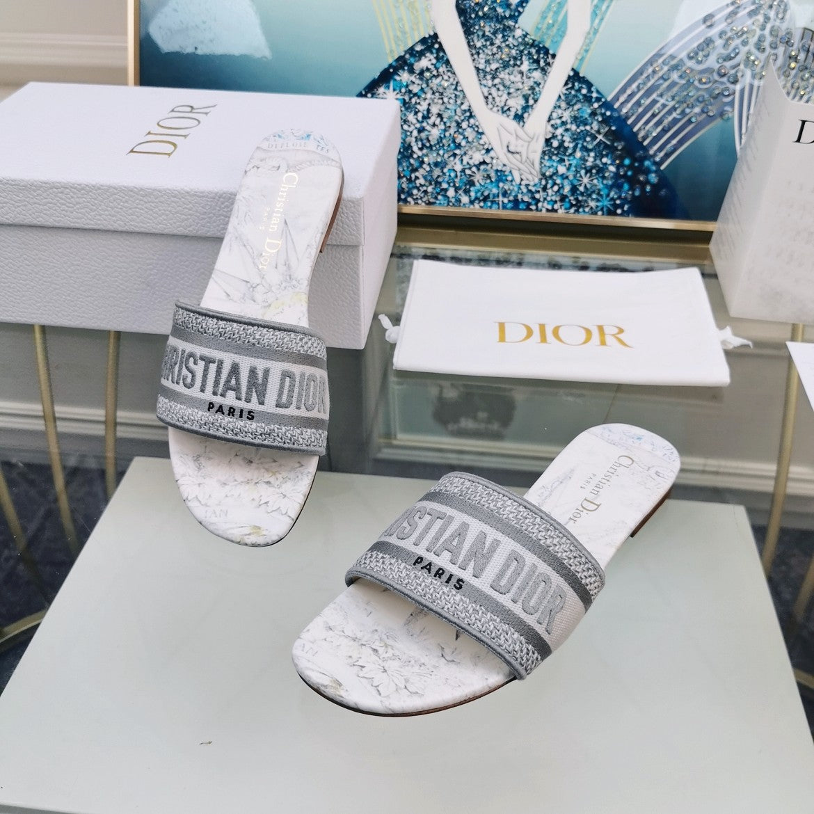 Luxury DiorMule Dway Slide 10mm Multi-motifs Style 27