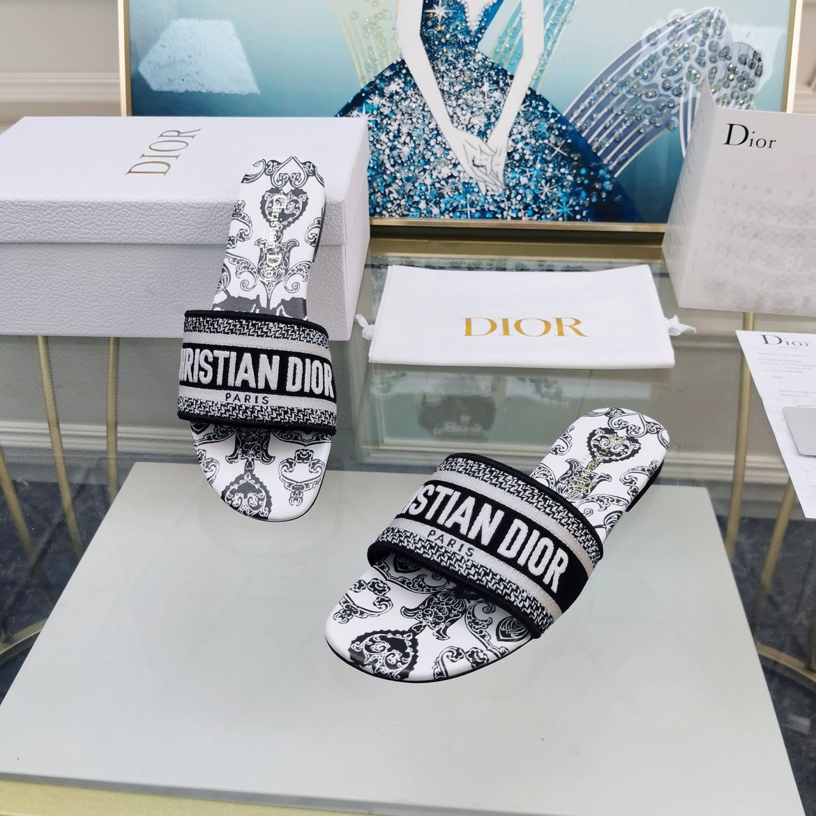 Luxury DiorMule Dway Slide 10mm Multi-motifs Style 26
