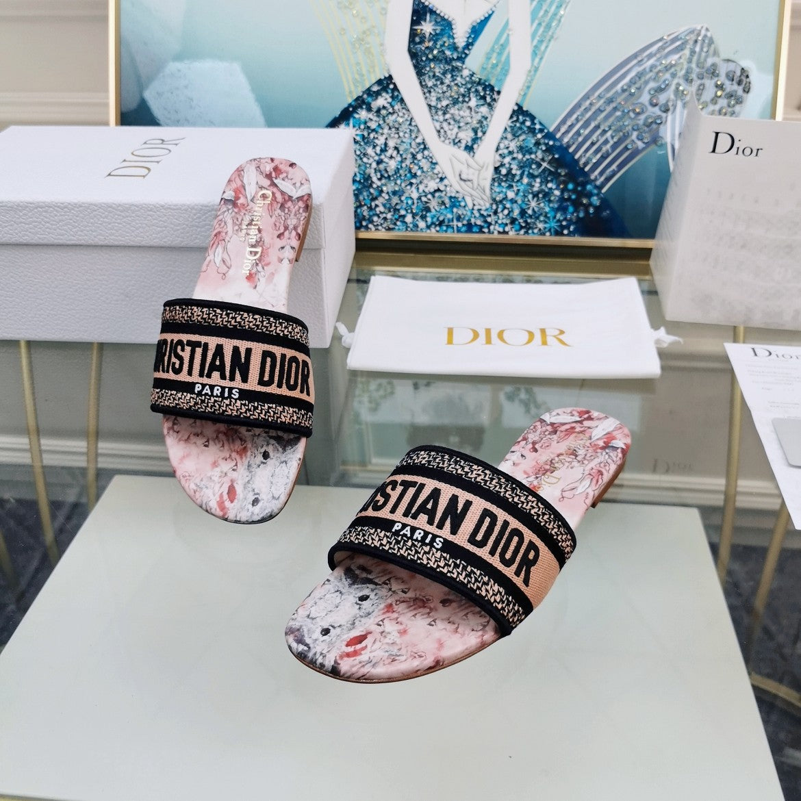 Luxury DiorMule Dway Slide 10mm Multi-motifs Style 73