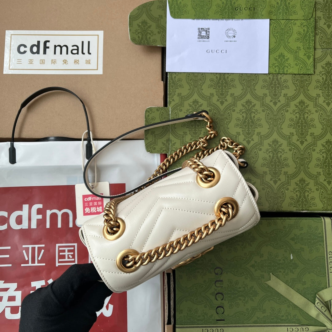 Luxury Gucci gg marmont mini 18cm white calfskin gold hardware