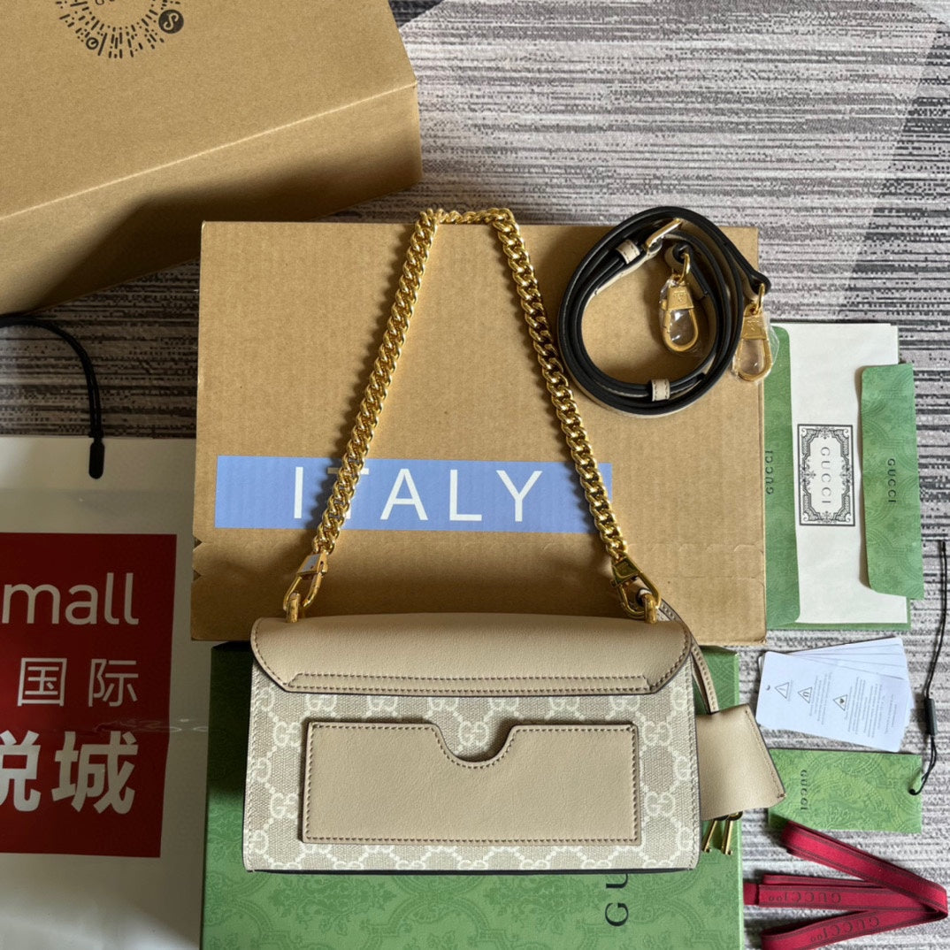 Luxury Gucci PADLOCK 22 SMALL GG SHOULDER BAG IN BEIGE CALFSKIN AND CANVAS