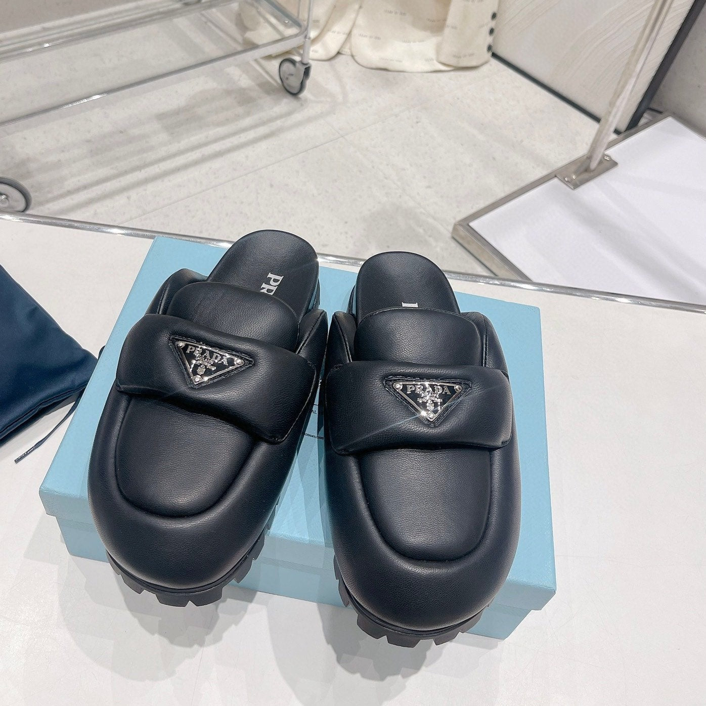 Luxury PradaSOFT PADDED NAPPA SHEARLING MULES BLACK LAMBSKIN