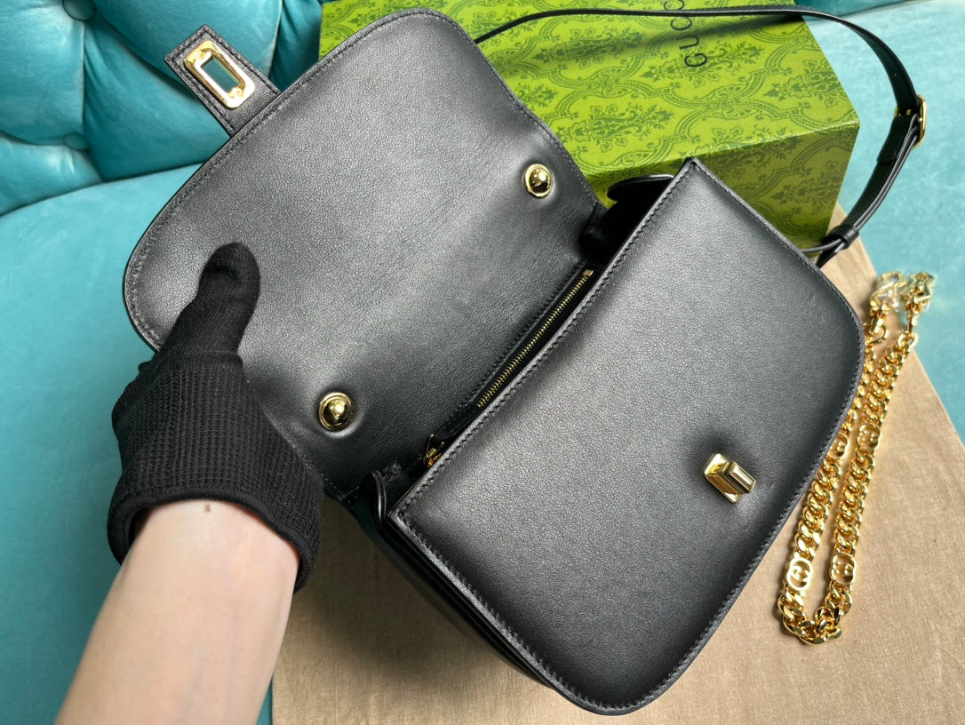 Luxury Gucci BLONDIE 23 TOP-HANDLE BAG BLACK CALFSKIN