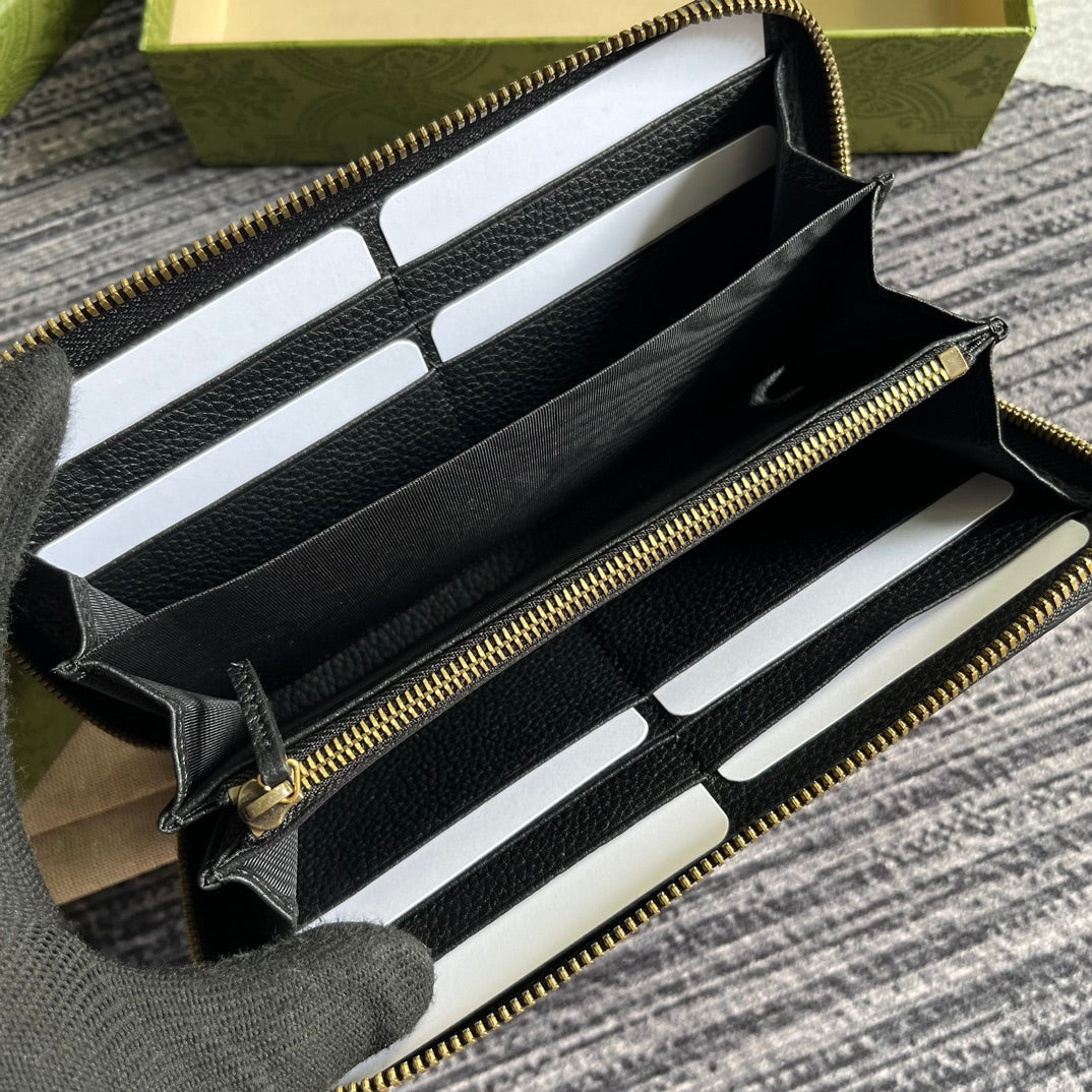 Luxury Gucci GG MARMONT 19 ZIP-AROUND WALLET BLACK CALFSKIN