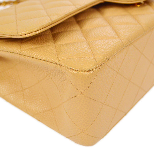 CHANEL Classic Double Flap Medium Shoulder Bag Beige Caviar 48531