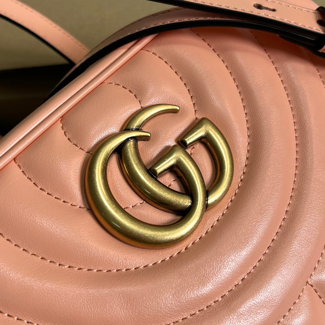 Luxury Gucci GG MARMONT SMALL 24 MATELASSÉ IN PEACH PINK CALFSKIN