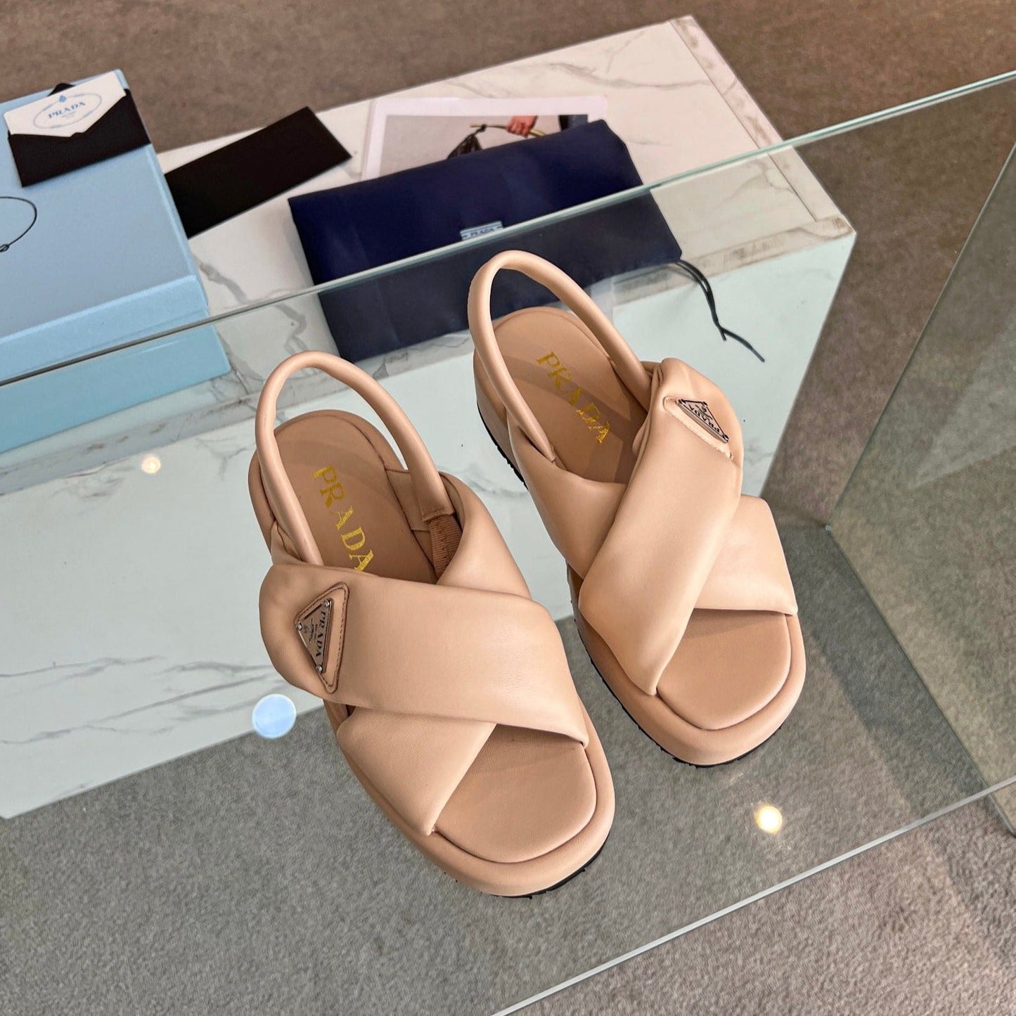 Luxury PradaPADDED NAPPA CRISSCROSS SANDALS TUSCAN LAMBSKIN
