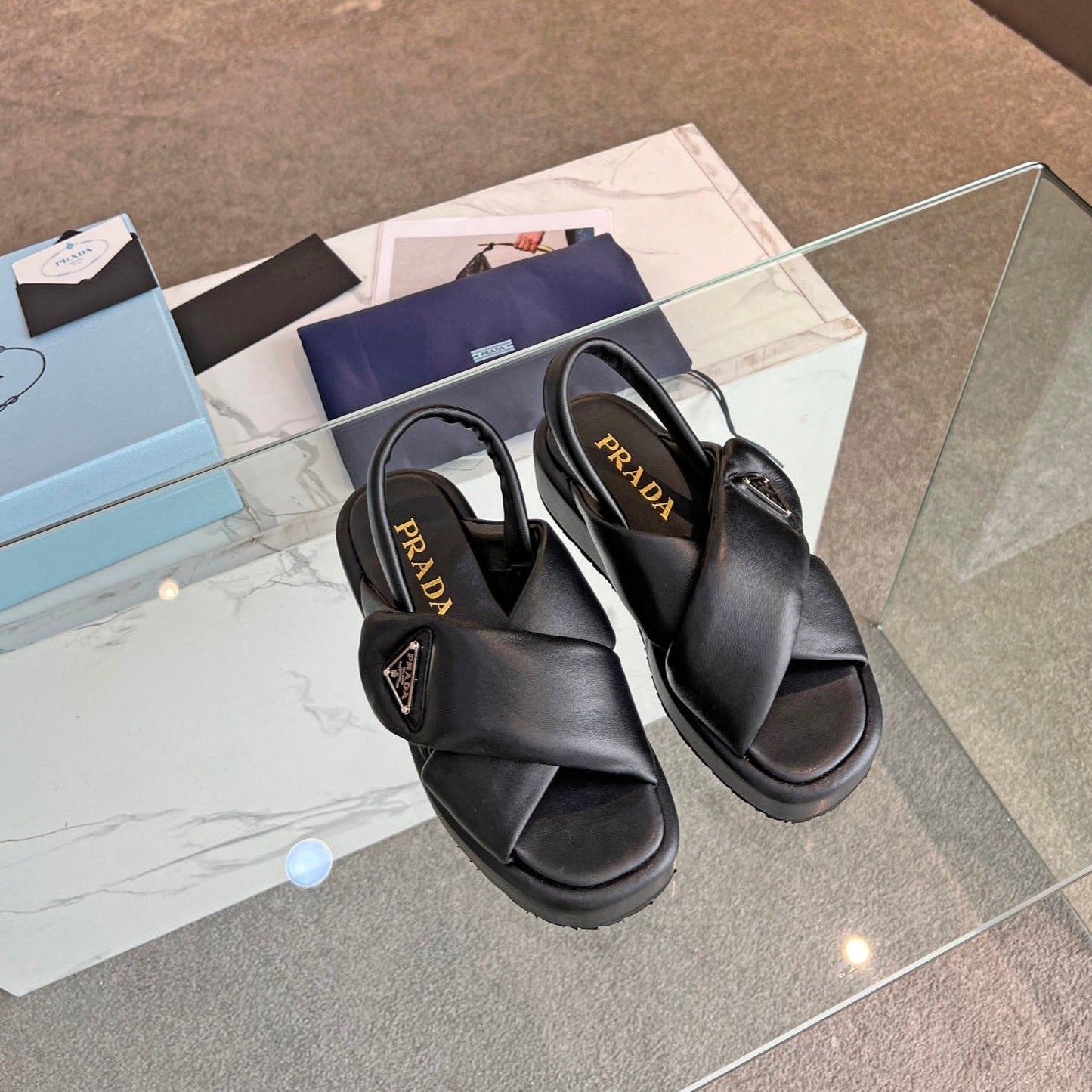 Luxury PradaPADDED NAPPA CRISSCROSS SANDALS BLACK LAMBSKIN