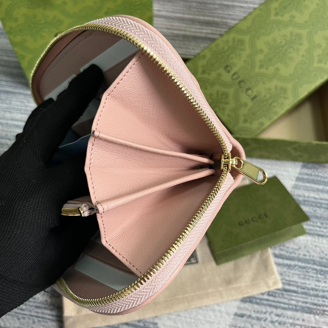 Luxury Gucci GG BLONDIE 21 FULL ZIP WALLET IN LIGHT PINK CALFSKIN