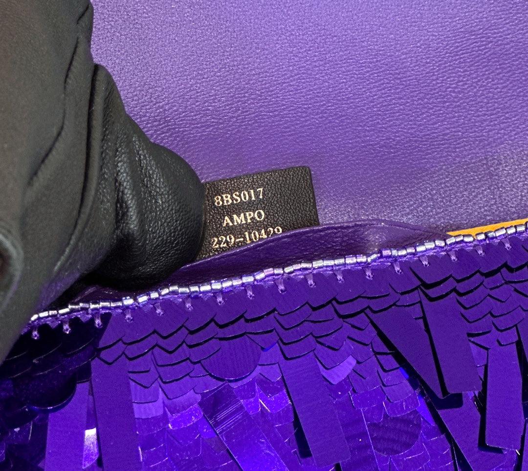 Luxury FendiBAGUETTE MINI 19 IN GRAPE JELLY SEQUINS GOLD HARDWARE