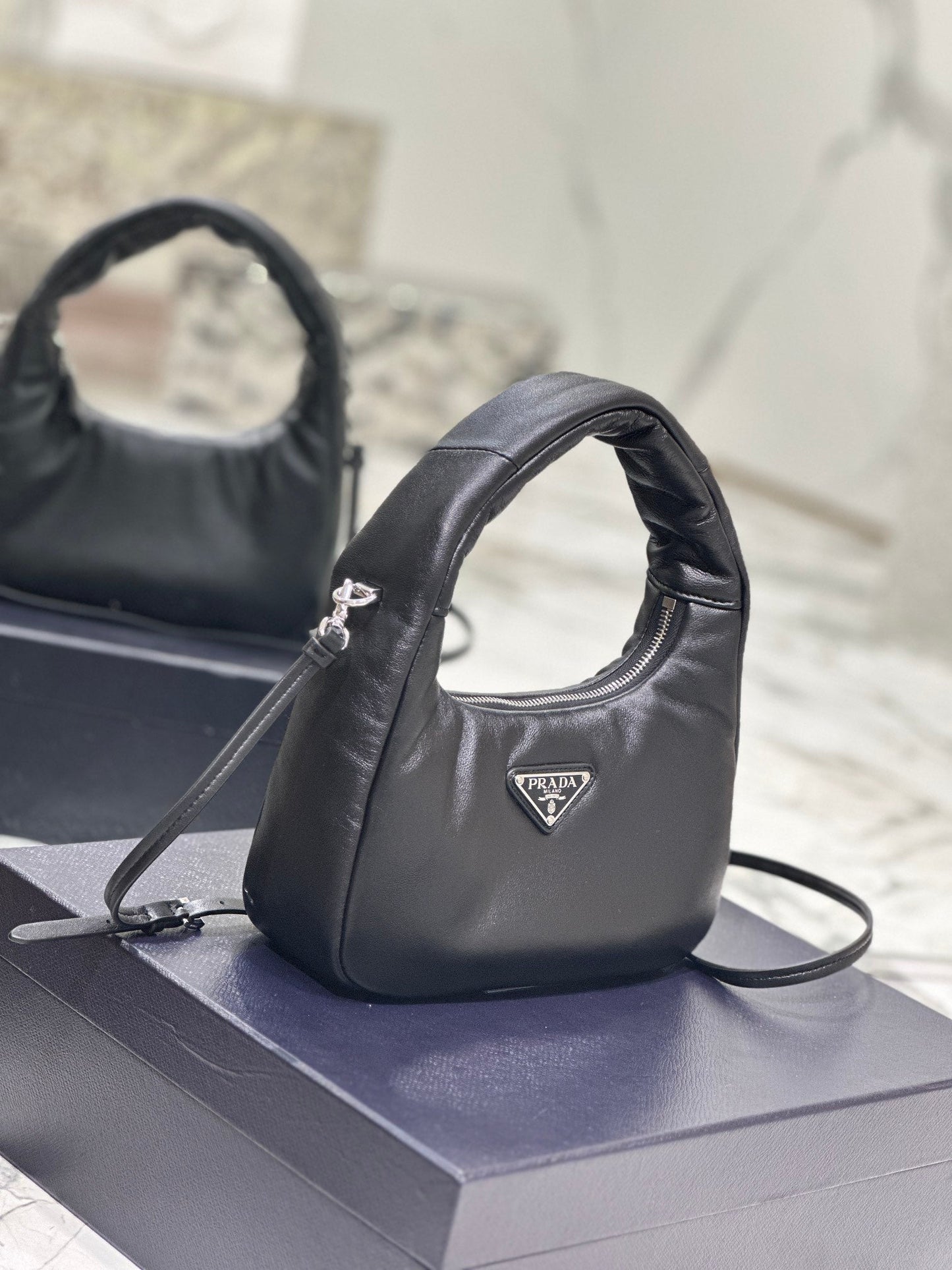 Luxury PradaHOBO BAG 21 IN BLACK SOFT LAMBSKIN