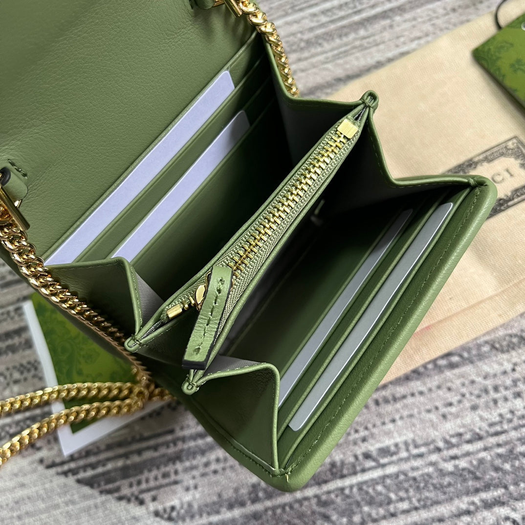Luxury Gucci BLONDIE INTERLOCK MINI SHOULDER BAG 12 IN GREEN CALFSKIN GOLD CHAIN