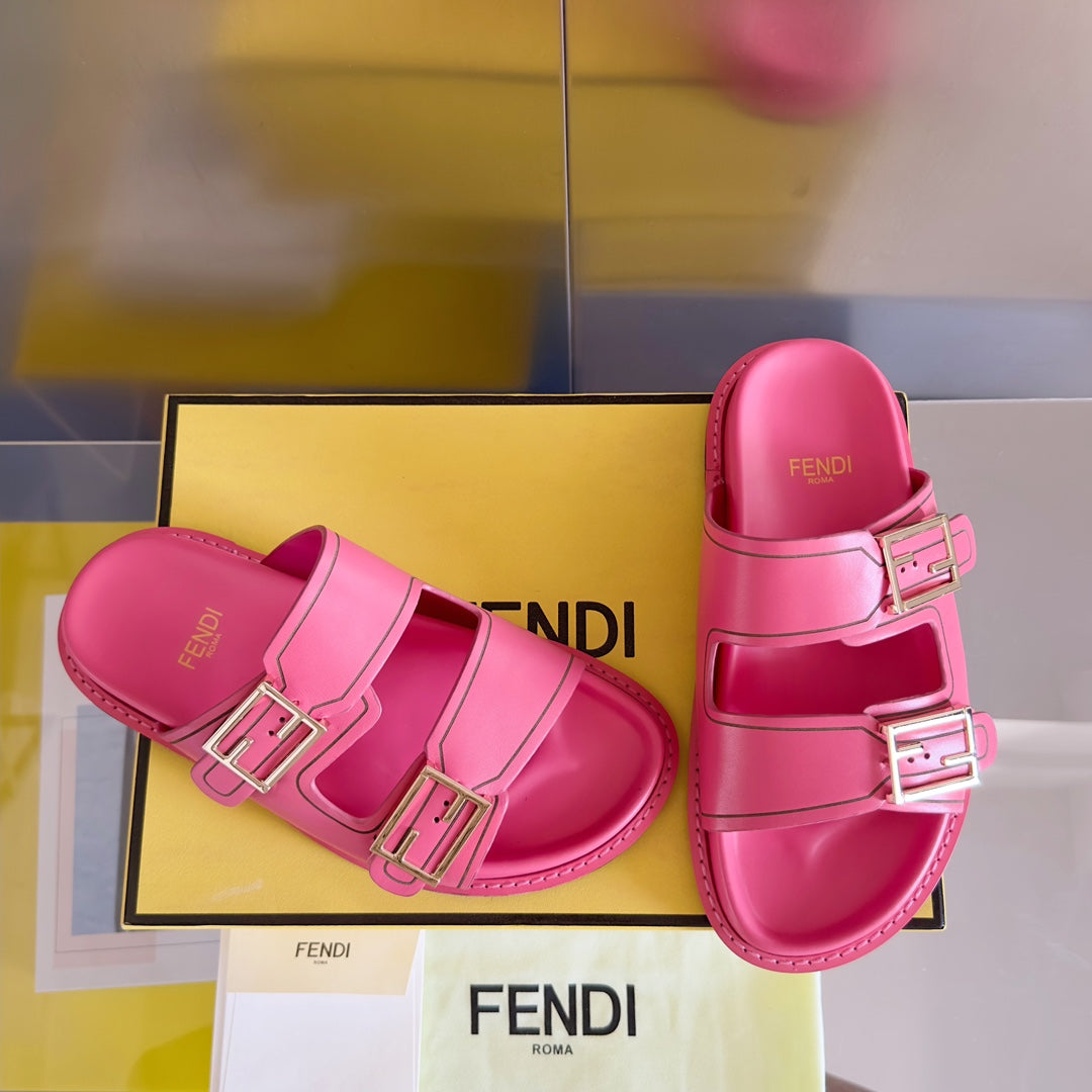 Luxury FendiLuxury FendiBAGUETTE DAD SANDALS IN PUNCH PINK CALFSKIN