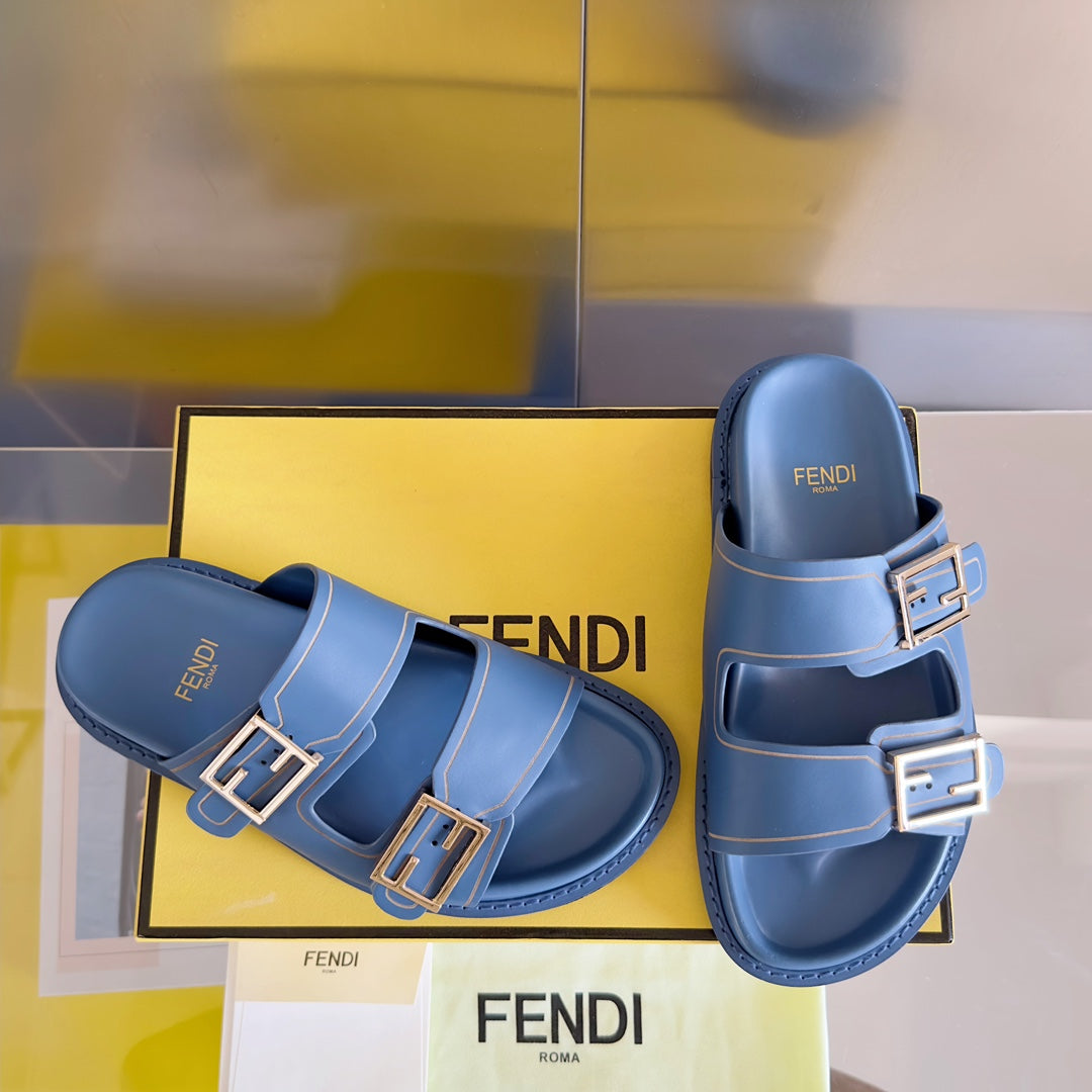 Luxury FendiLuxury FendiBAGUETTE DAD SANDALS IN CERULEAN BLUE CALFSKIN