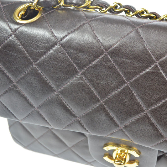 CHANEL 1994-1996 Classic Double Flap Small Brown Lambskin 76949