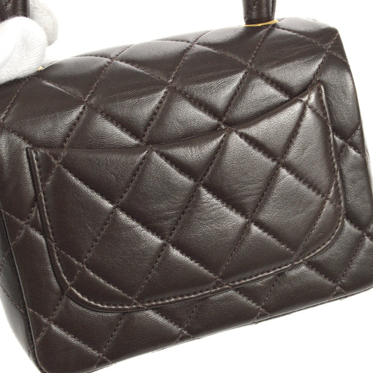 CHANEL Classic Flap Handbag Micro Brown Lambskin 96861