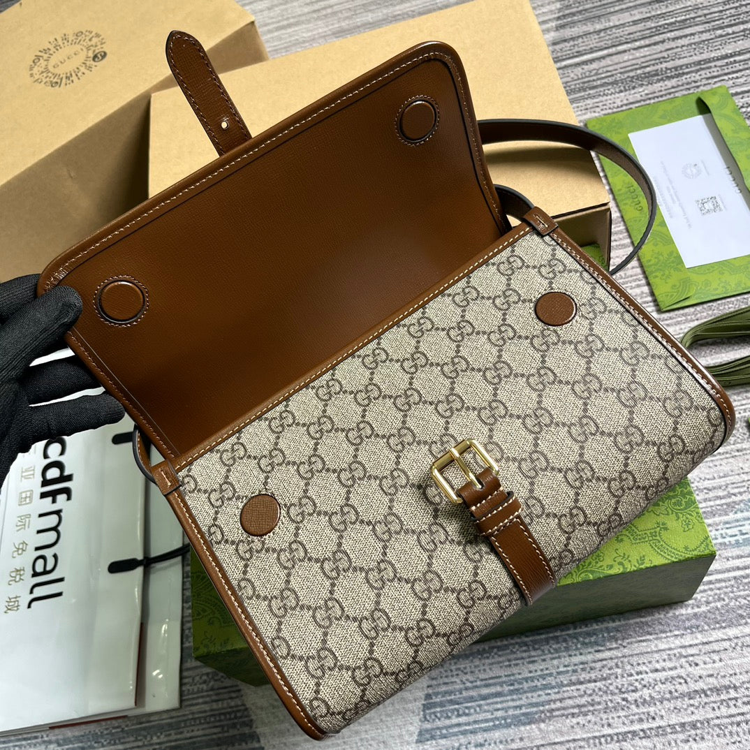 Luxury Gucci MESSENGER BAG 25 IN BEIGE CANVAS ANG BROWN CALFSKIN