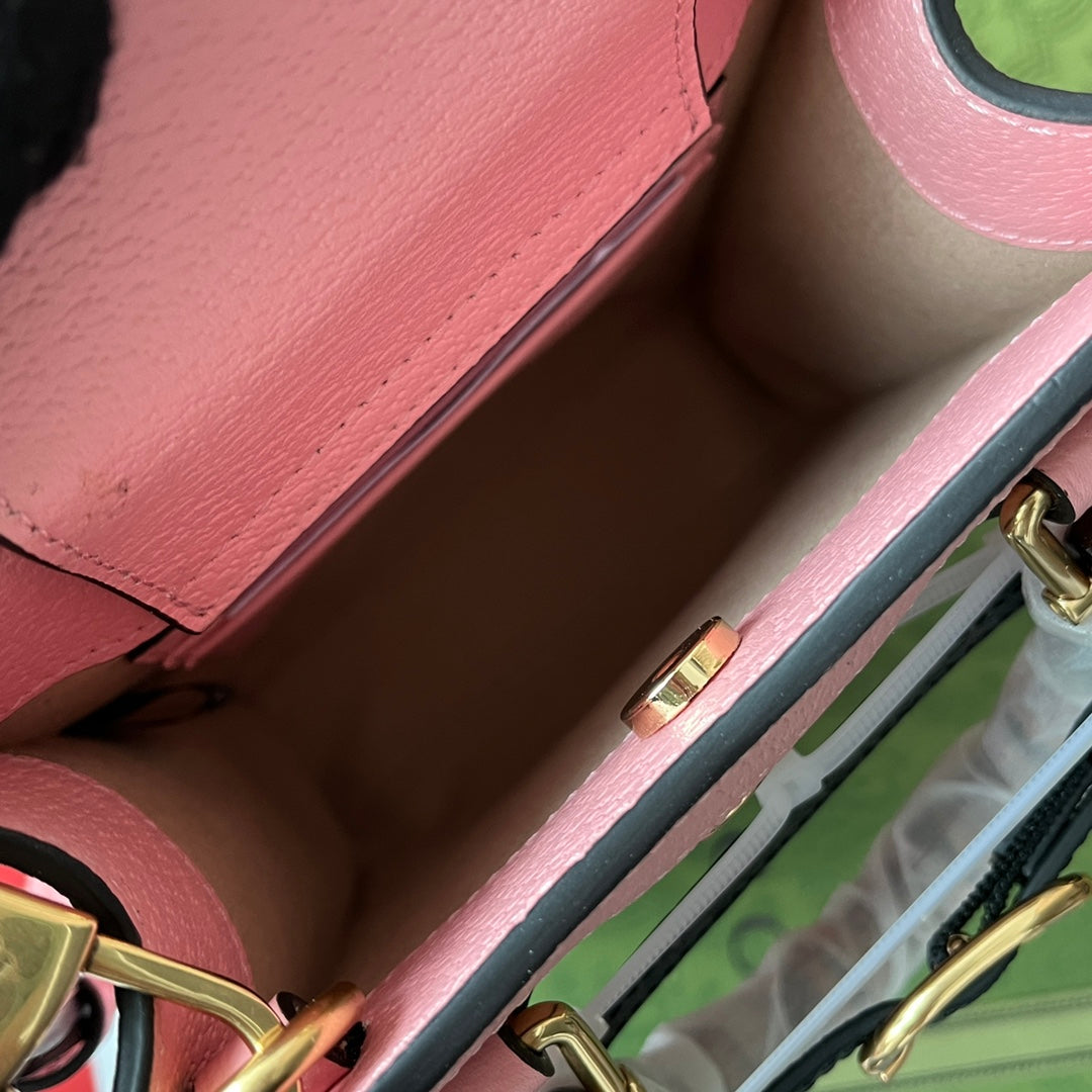 Luxury Gucci DIANA TOTE BAG 19 IN PINK LAMBSKIN WITH BAMBOO HANDLE
