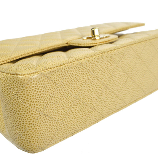 CHANEL 2001-2003 Classic Double Flap Medium Beige Caviar 87886