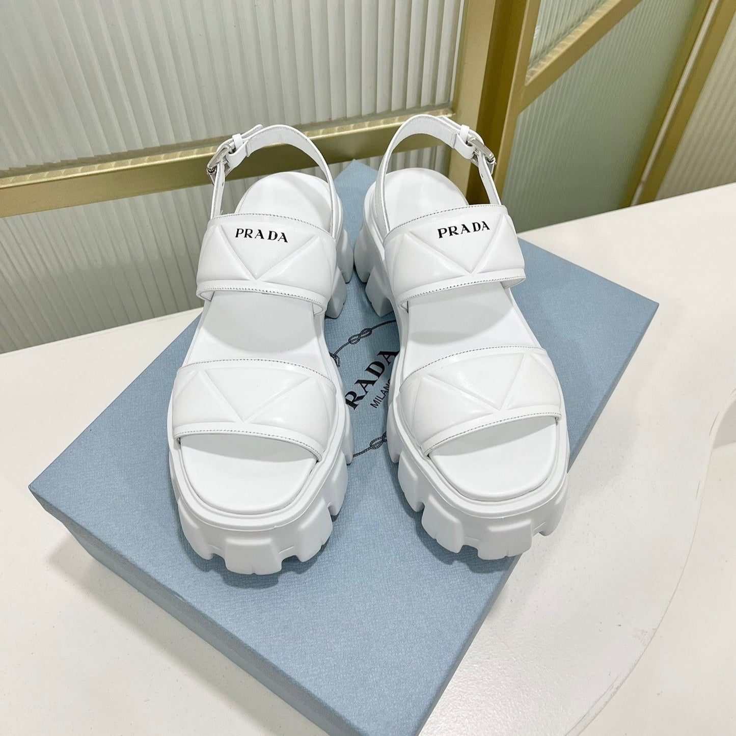 Luxury PradaMONOLITH PLATFORM SANDALS WHITE CALFSKIN