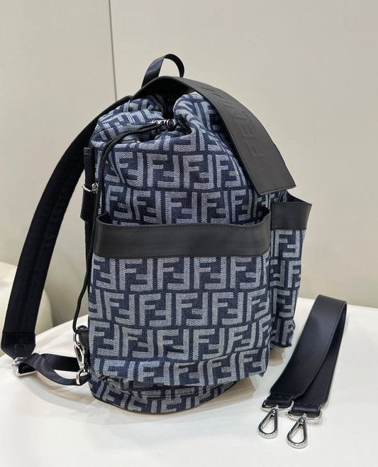 Luxury FendiLuxury FendiSTRIKE LARGE 46 FF MIDNIGHT BLUE JACQUARD FABRIC BACKPACK