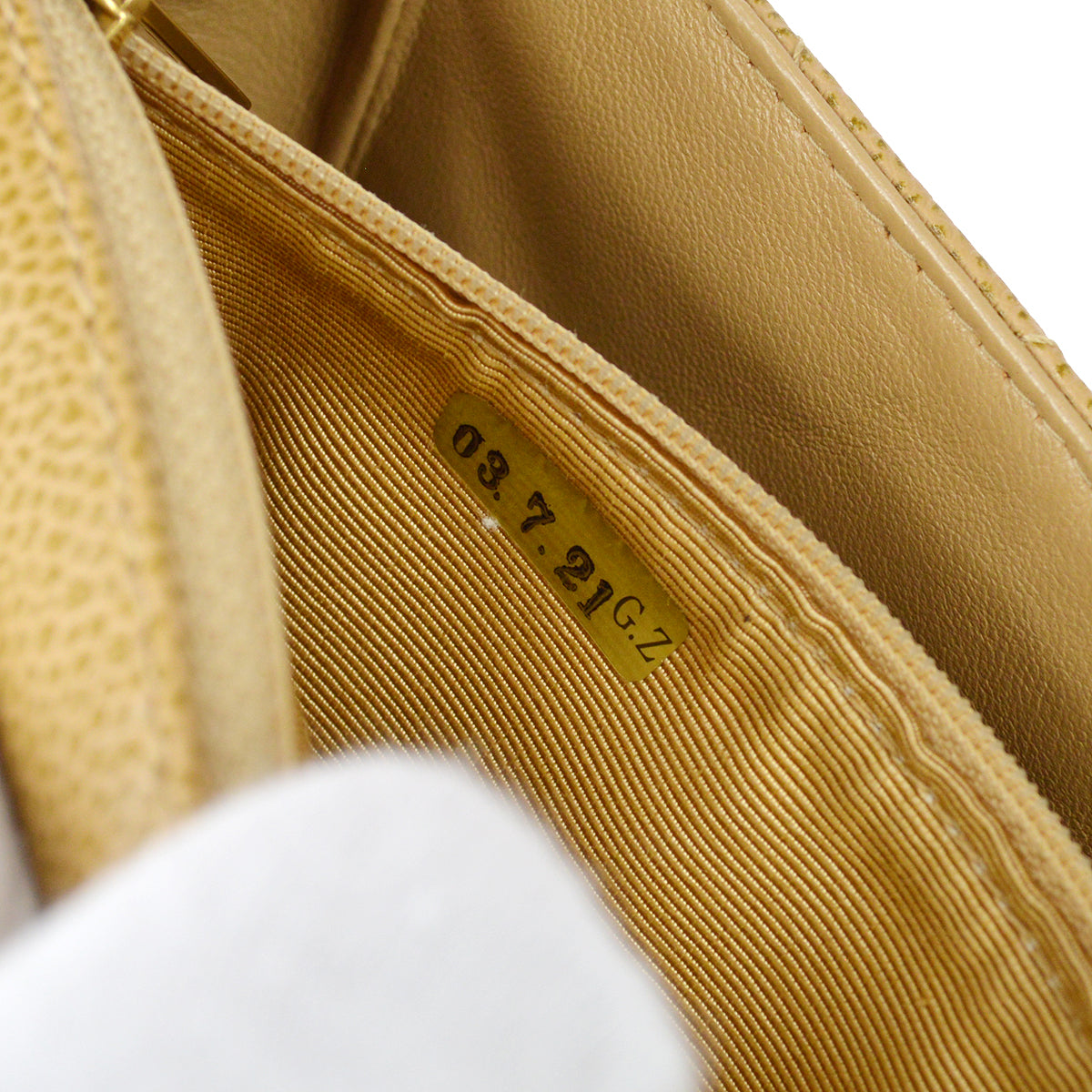 CHANEL * 2003-2004 Wood Detailed Strait Flap Small Beige Caviar 97686