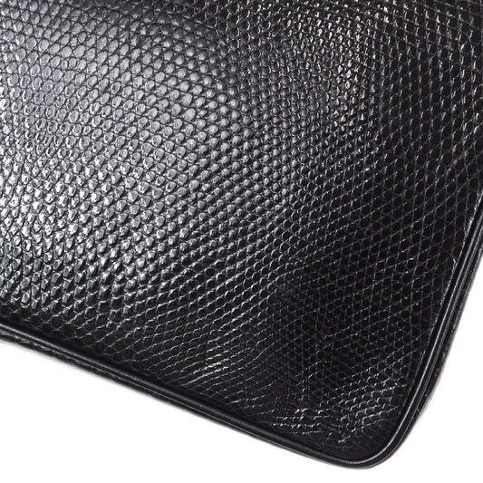 CHANEL * Straight Flap Chain Shoulder Bag Black Lizard 98558