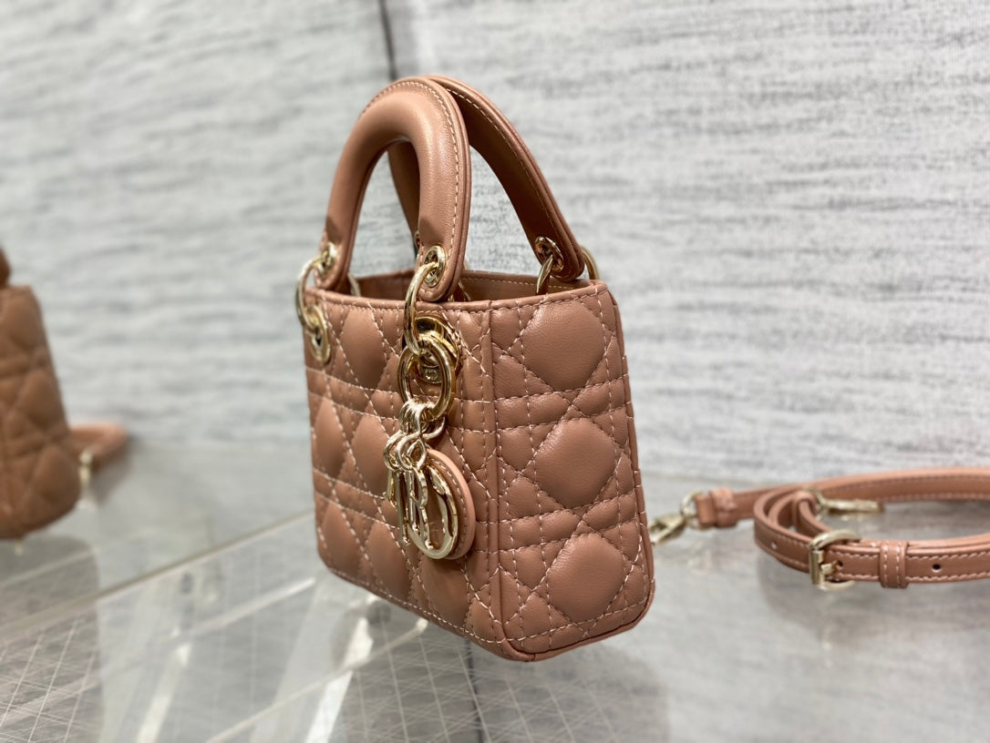 Luxury Diormicro lady 12 pinkish brown lambskin ghw