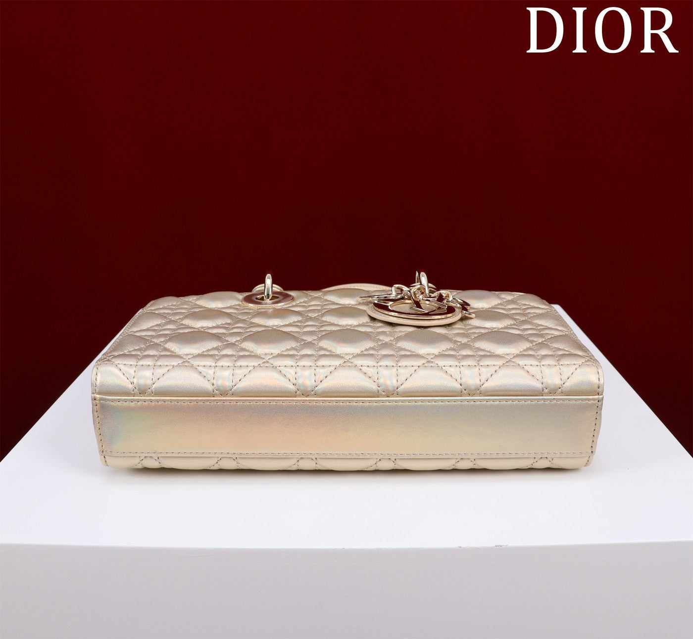 Luxury Diormedium lady d-joy 26 beige metalic lambskin