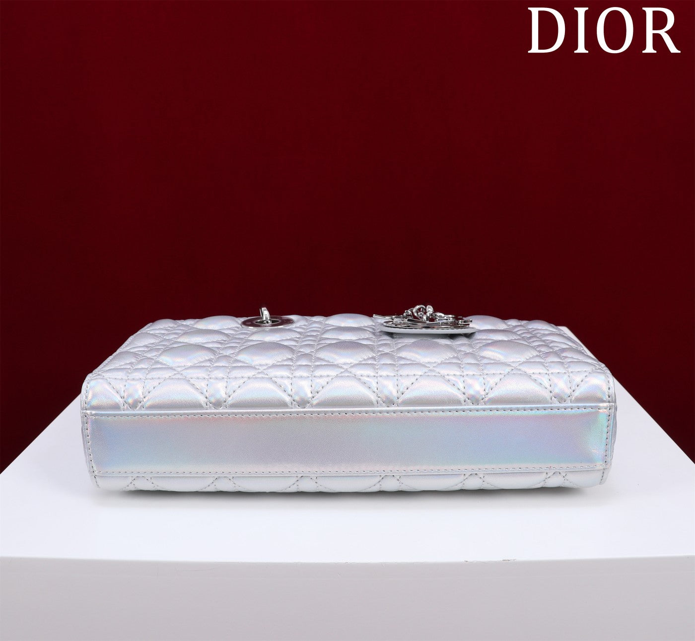 Luxury Diormedium lady d-joy 26 silver metalic lambskin