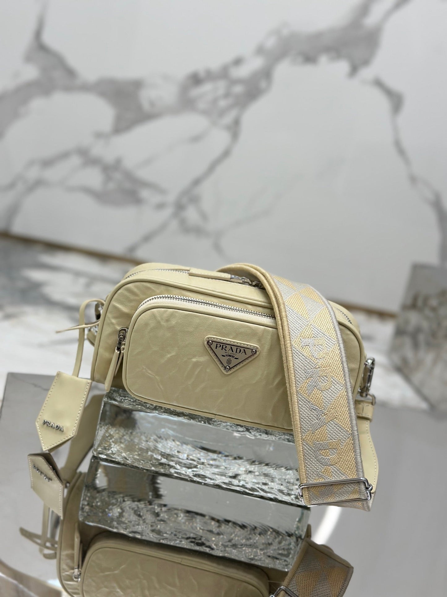 Luxury PradaCAMERA BAG 23 IN CREAM WRINKLED LAMBSKIN