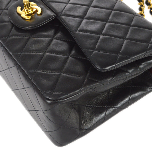 CHANEL Classic Double Flap Medium Shoulder Bag Black Lambskin 78301