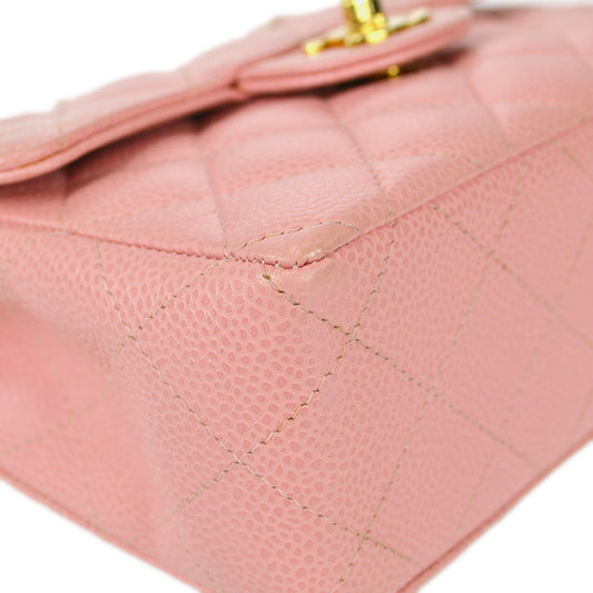 CHANEL Classic Flap Mini Square Chain Shoulder Bag Pink Caviar 78549