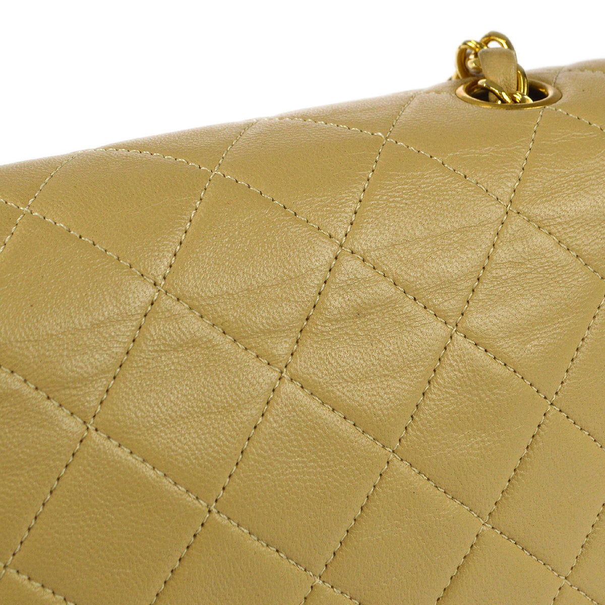 Luxury Chanel Full Flap Chain Shoulder Bag Beige Lambskin 78394