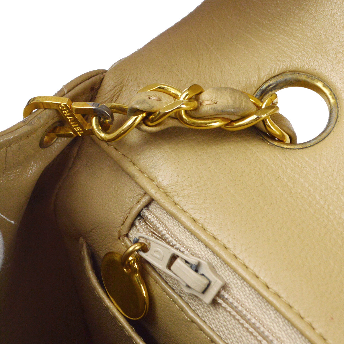 CHANEL Full Flap Chain Shoulder Bag Beige Lambskin 78394