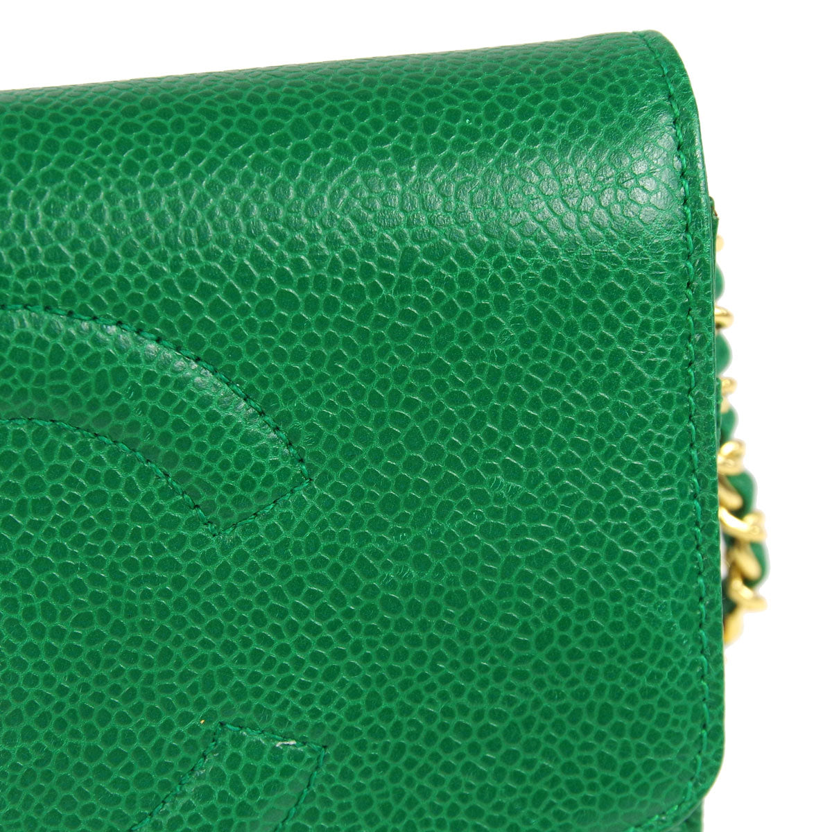 Luxury Chanel * WOC Chain Shoulder Wallet Bag Green Caviar 89657