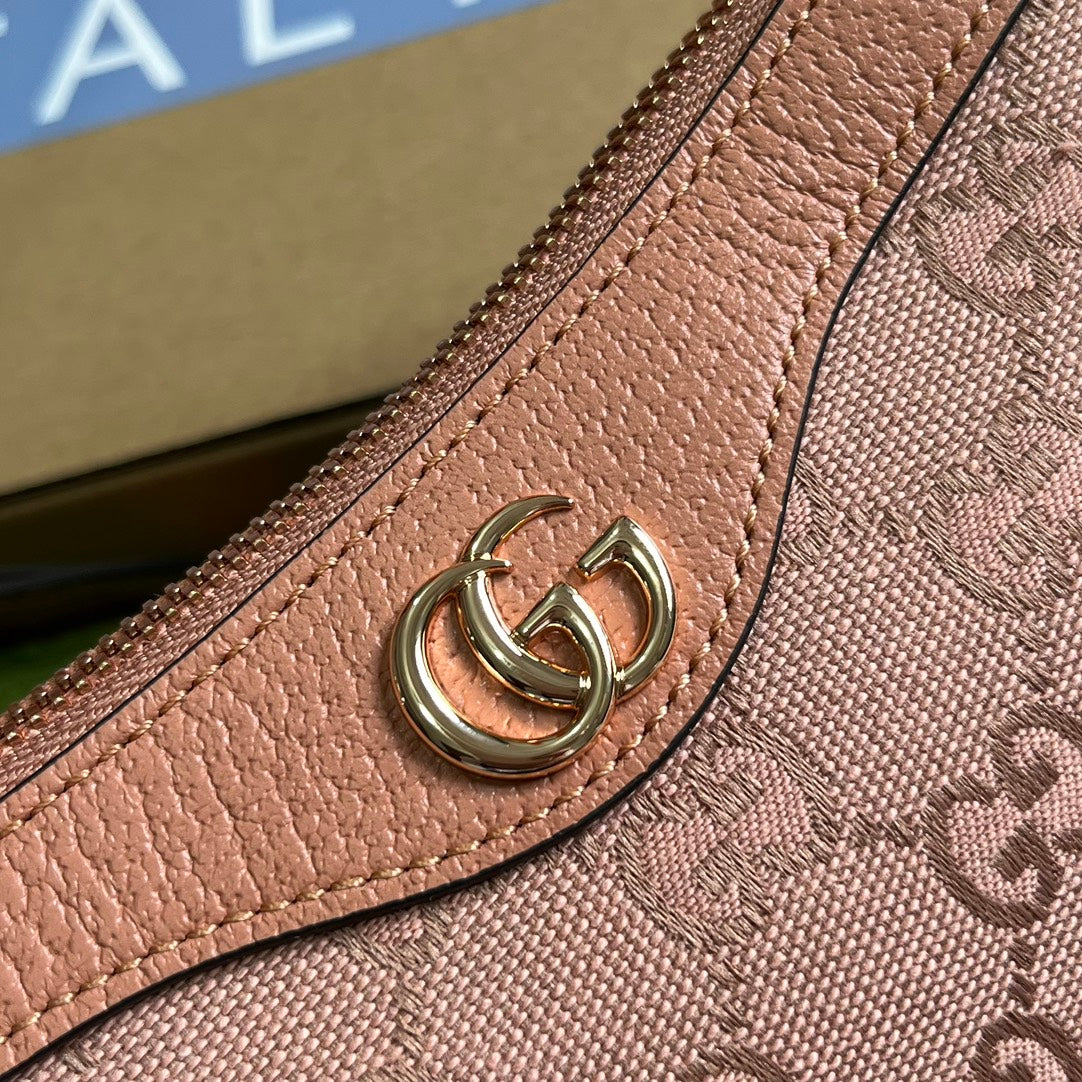 Luxury Gucci OPHIDIA GG SMALL 25 HANDBAG IN LIGHT PINK CANVAS AND CALFSKIN
