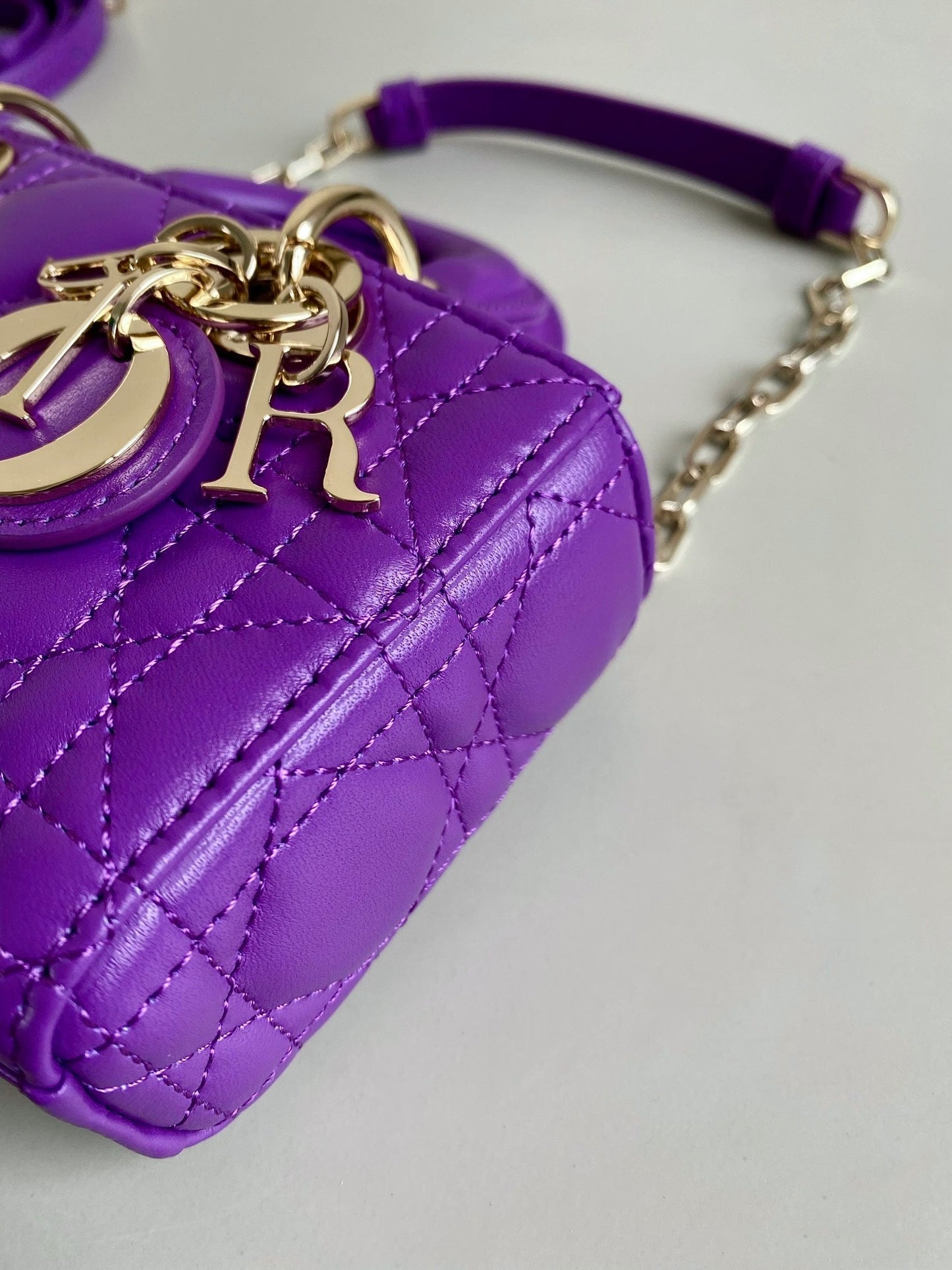 Luxury DiorMINI D-JOY BAG 17 IN VIOLET PURPLE LAMBSKIN
