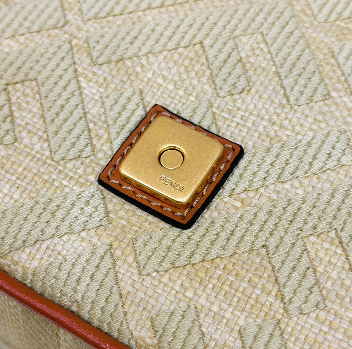 Luxury FendiFend Baguette Tan Beige Canvas Bag 27 with FF Embroidery Ghw