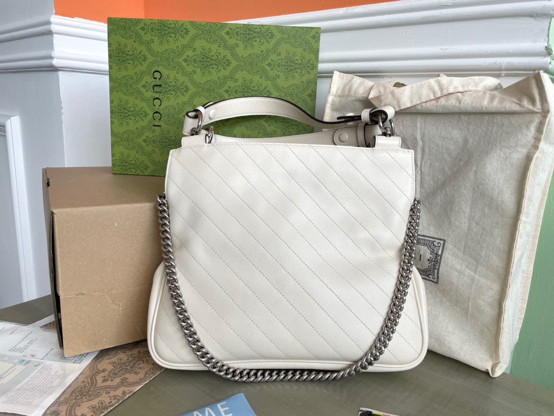 Luxury Gucci BLONDIE TOTE BAG 30 IN WHITE CALFSKIN SIVLER HARDWARE