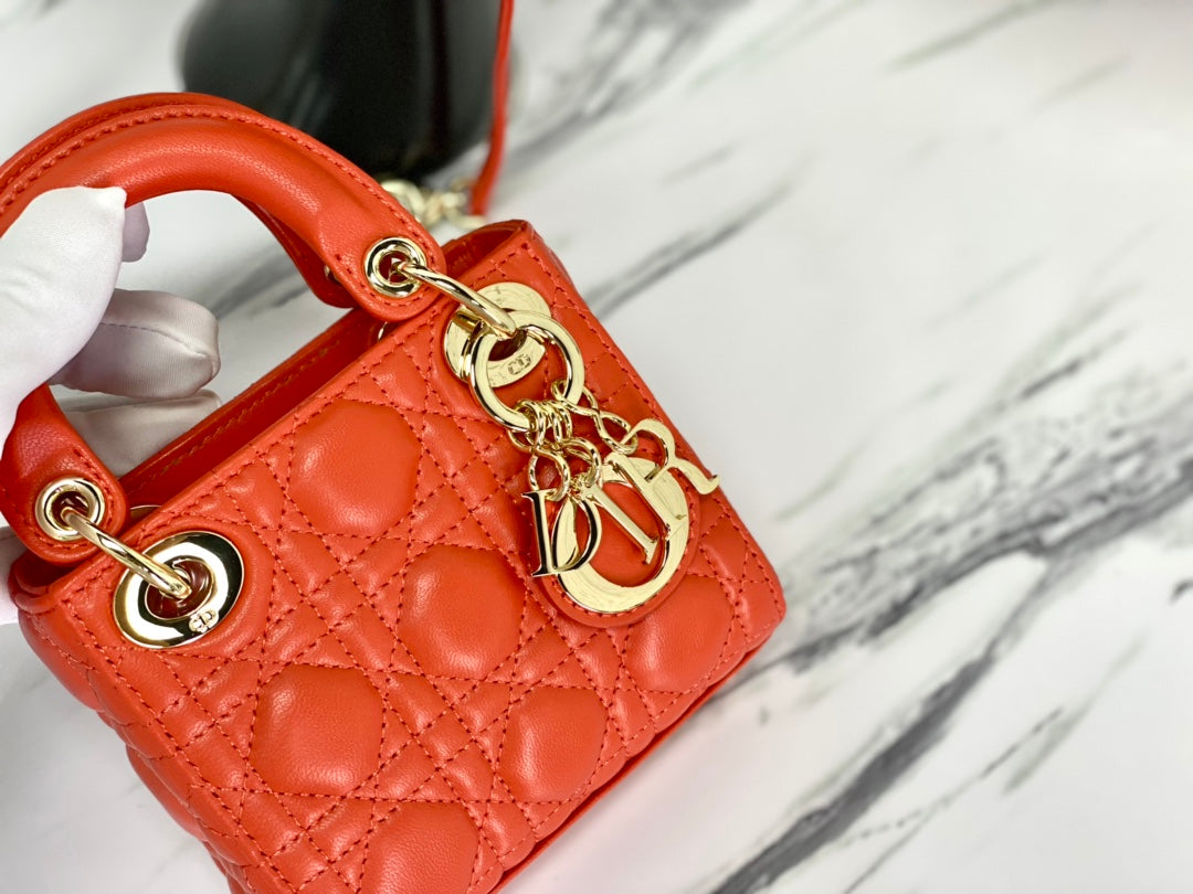 Luxury DiorMICRO LADY 12 BAG IN SCARLET RED LAMBSKIN