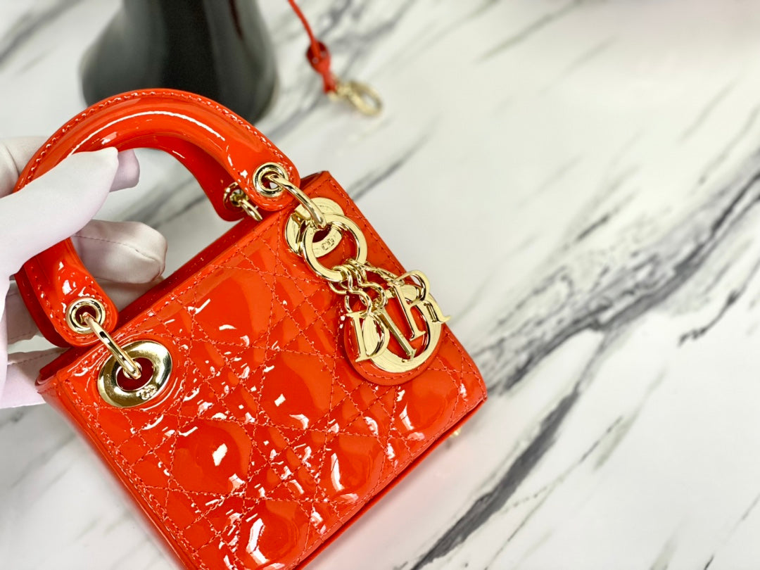 Luxury DiorMICRO LADY 12 BAG IN GLOSSY SCARLET RED LAMBSKIN