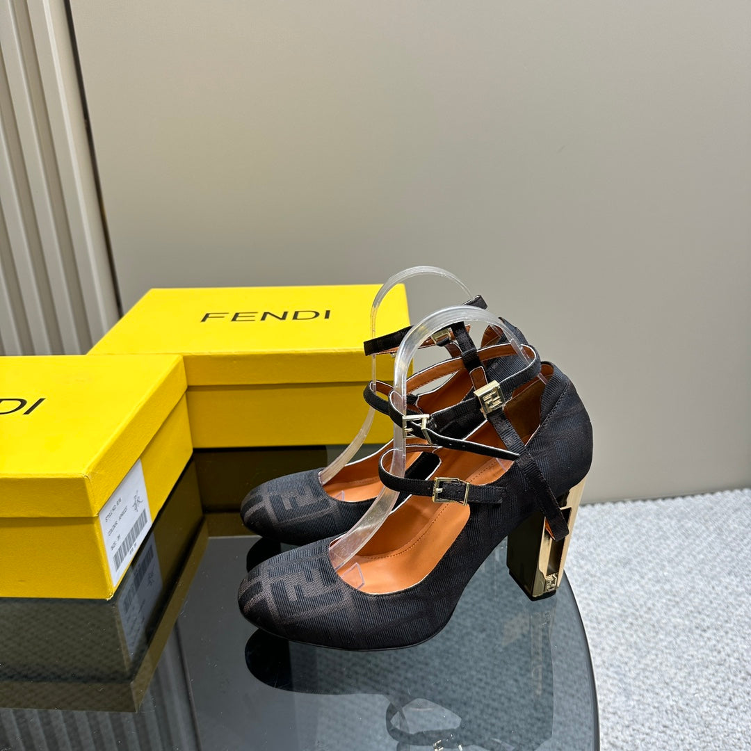 Luxury FendiLuxury FendiDELFINA HIGH-HEELED 85 MM SANDAL IN BLACK MONOGRAM FF CANVAS