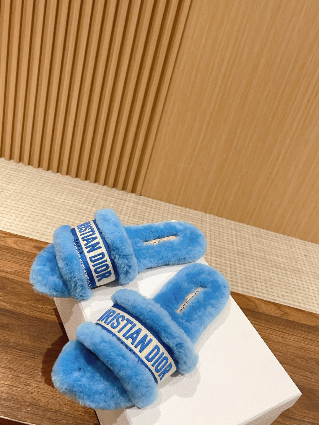 Luxury DiorDway Slide Sky Blue Fleece Lining And Canvas Fabric