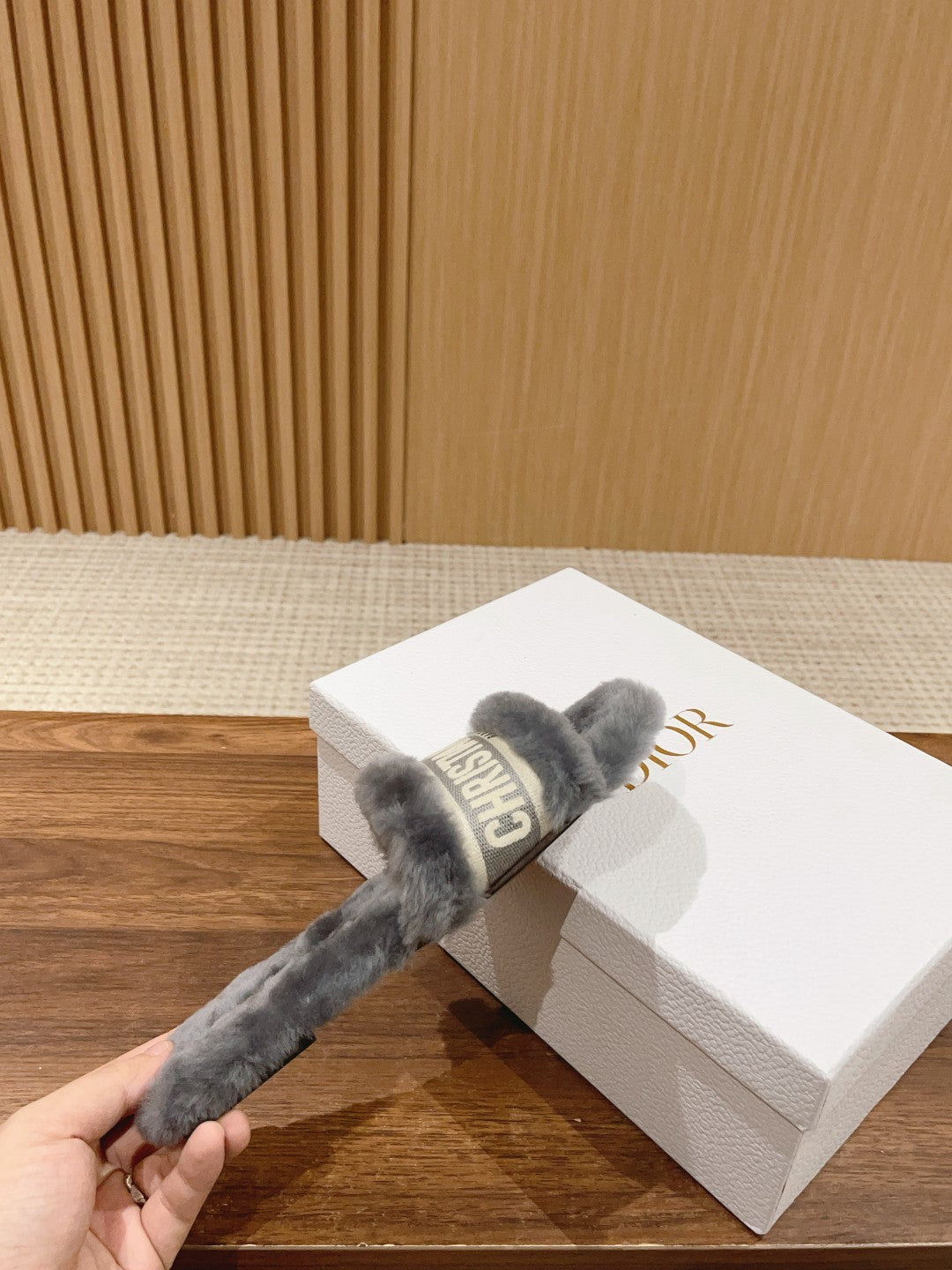 Luxury DiorDway Slide Grey Fleece Lining And Canvas Fabric