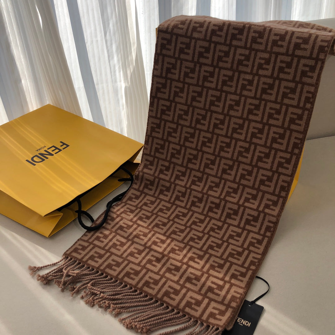 Luxury FendiFF 180 CM SCRAF IN CHOCOLATE BROWN CASHMERE AND WOOL