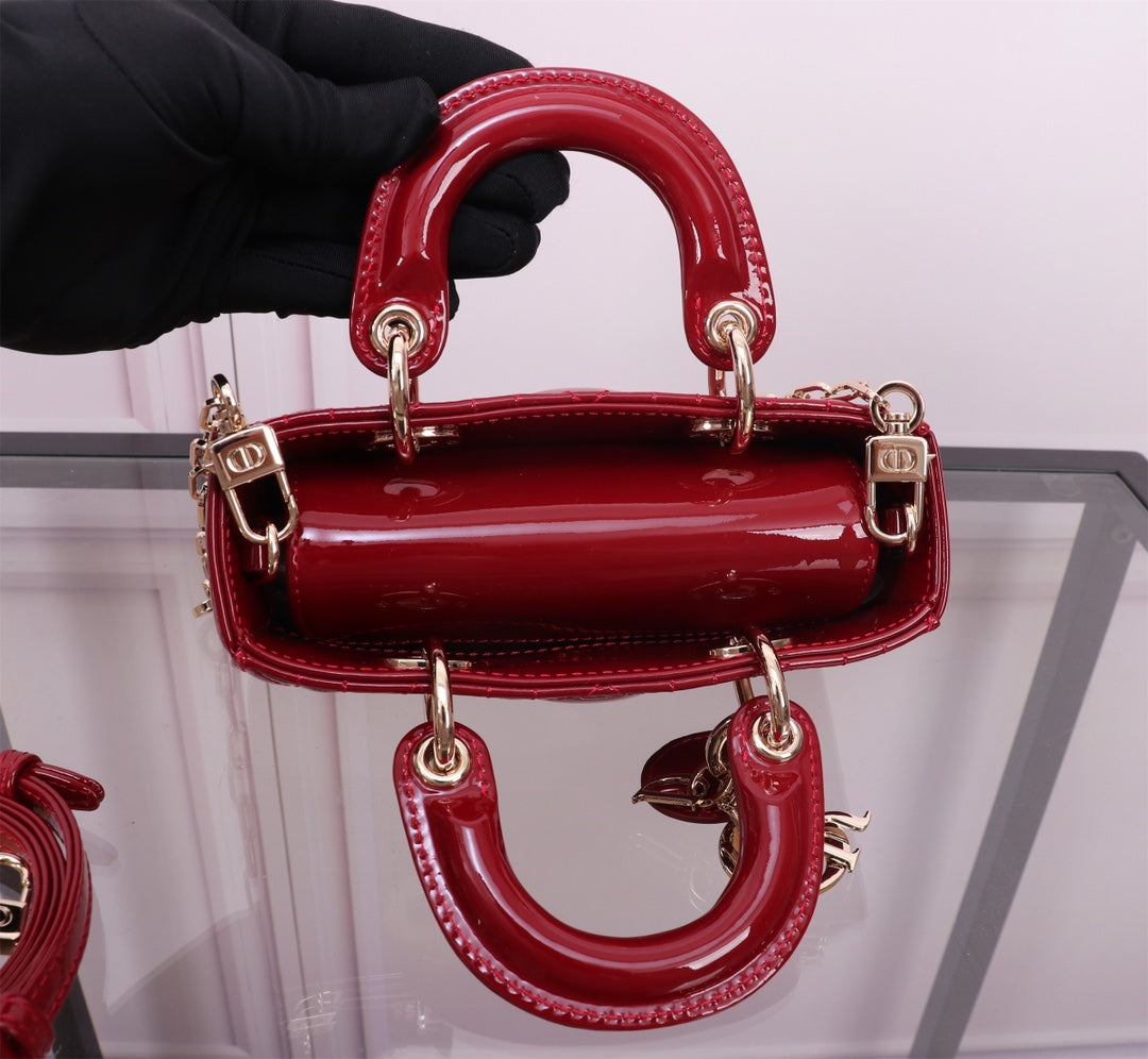 Luxury DiorMICRO LADY D-JOY 16.5 RED PATENT LAMBSKIN
