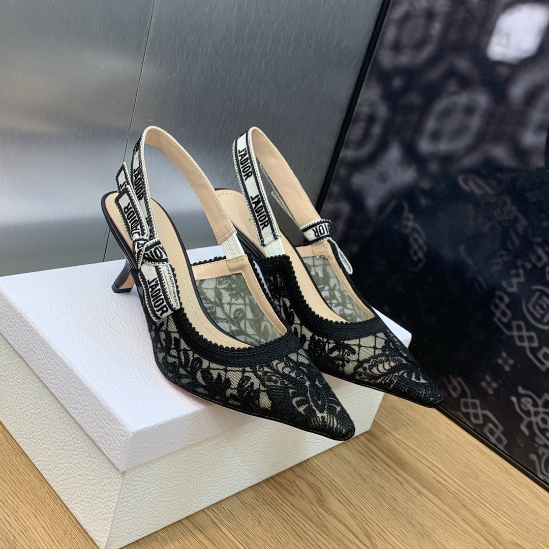 Luxury DiorJA Luxury Diorslingback pumps 65 transparent mesh embroidered black butterfly motif