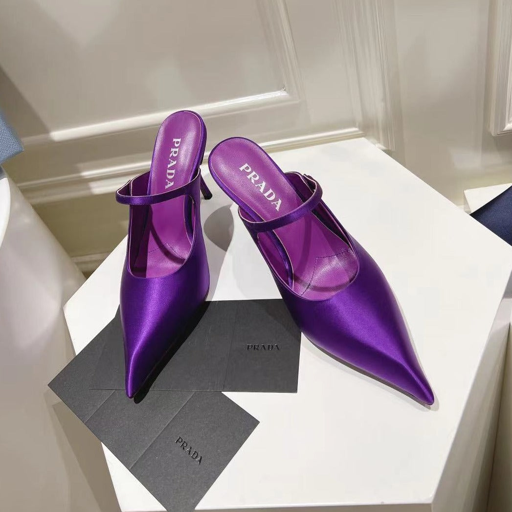 Luxury PradaHIGH-HEELED MULES VIOLET SATIN